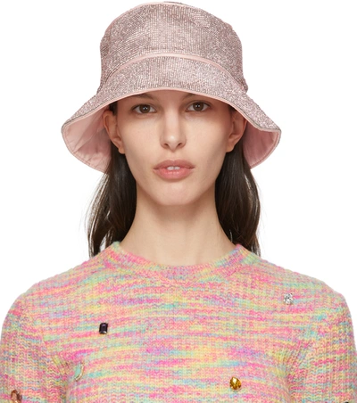 Kara Ssense Exclusive Pink Crystal Mesh Bucket Hat In Pink