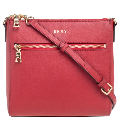 Pre-owned Dkny Red Saffiano Leather Top-zip Crossbody Bag | ModeSens