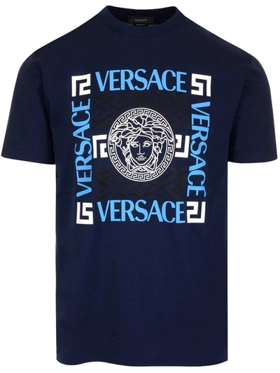 Shop Versace Men's Blue Cotton T-shirt