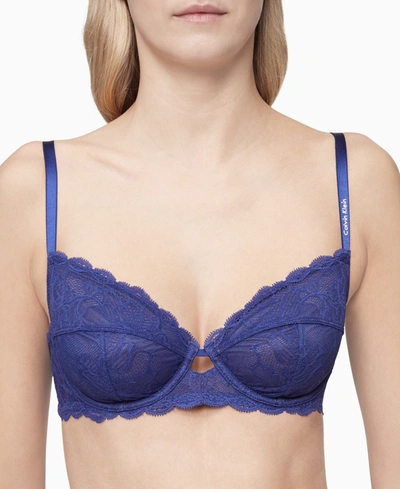 Shop Calvin Klein Seductive Comfort With Lace Full Coverage Bra Qf1741 In Space Blue