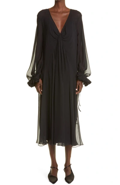 Shop Khaite The Rami Silk Chiffon Dress In Black