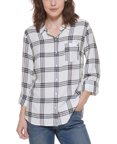 Shop Tommy Hilfiger Plaid Utility Shirt, Created For Macy's In Ivo/sky Cap