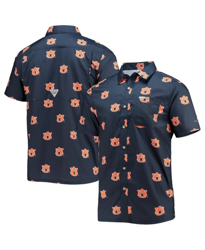 Columbia Men's Navy Auburn Tigers Super Slack Tide Omni-shade Button-up Shirt In Navy