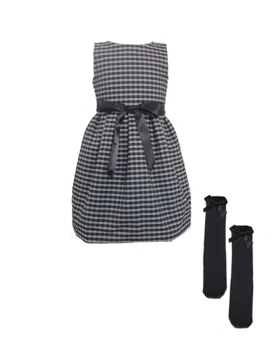 Shop Mi Amore Gigi Little Girls Holiday Plaid Dress And Socks Set, 2 Piece In Black And White Plaid