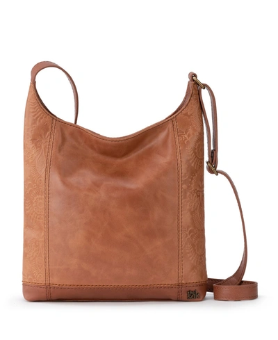Shop The Sak Women's De Young Small Leather Crossbody In Tobacco Floral Emboss