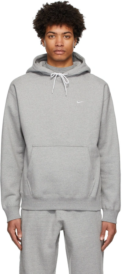 Shop Nike Grey Solo Swoosh Heavyweight Hoodie In Dk Grey Heather/whit