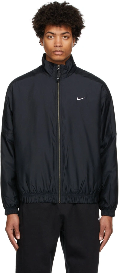 Shop Nike Black Solo Swoosh Bomber Jacket In Black/kumquat/white