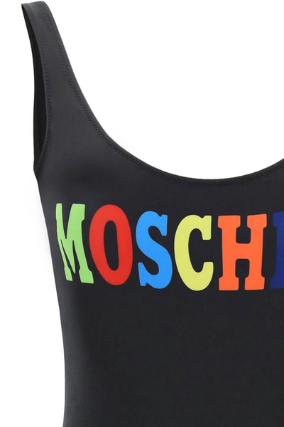 Shop Moschino Multicoloured Logo Swimsuit In Black