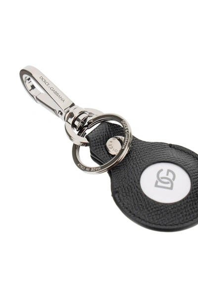 Shop Dolce & Gabbana Dauphine Leather Air Tag Keyring In Black