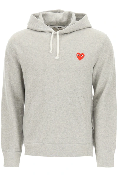 Shop Comme Des Garçons Play Hoodie With Logo Patch In Gray (grey)