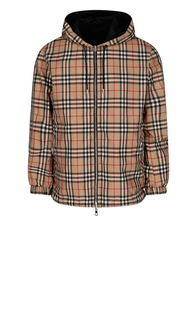 Burberry Rainford Beige Check Nylon Reversible Jacket In Beige