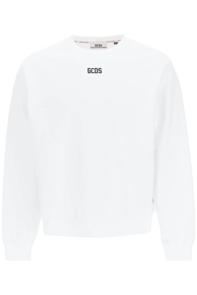 Shop Gcds Crew Neck Sweatshirt With Rubberized Logo In White (white)