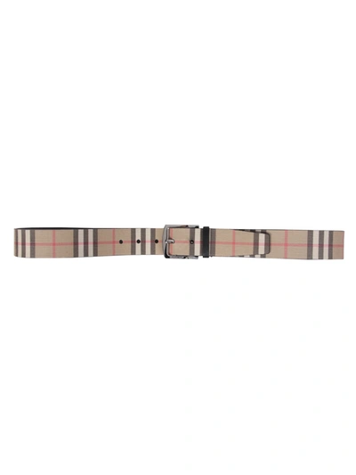 Shop Burberry Vintage Check E-canvas And Leather Belt In Beige