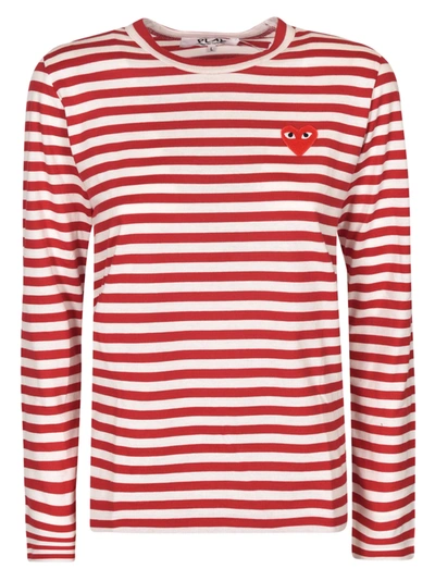 Shop Comme Des Garçons Play Heart Patched Stripe Sweatshirt In Nero