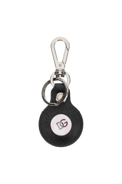 Shop Dolce & Gabbana Dauphine Leather Air Tag Keyring In Nero (black)