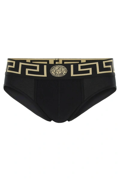 Shop Versace Greca Border Underwear Briefs In Nero Greca Oro (black)
