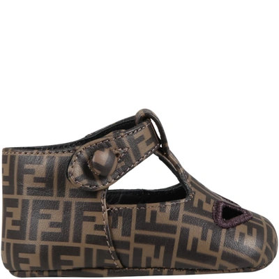 Shop Fendi Brown Ballerina Flats For Babygirl