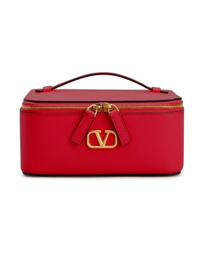 Shop Valentino Vlogo Leather Cosmetic Case In Red