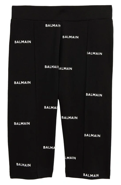 Shop Balmain Kids' Logo Print Bicycle Shorts In 930bc Blk/ White
