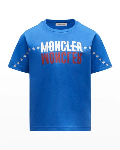 Shop Moncler Girl's Double-logo T-shirt In Blue