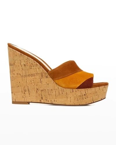 Shop Veronica Beard Dali Suede Patchwork Wedge Sandals In Hazcoriand