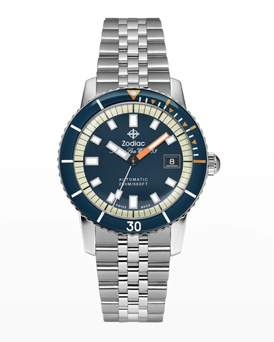 Shop Zodiac Men's Super Sea Wolf Automatic Bracelet Watch In Silver