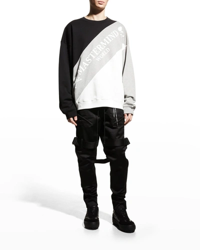 Shop Mastermind Japan Men's Boxy Diagonal Colorblock Sweatshirt In Black T Gray X Wh