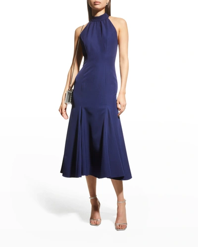 Milly Penelope Halter Backless Midi Dress In Navy
