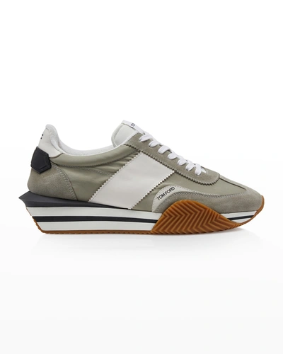 Shop Tom Ford Men's James Colorblock Platform Low-top Sneakers In U8028 Grey