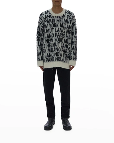 Shop Helmut Lang Men's Fuzzy Logo Oversized Sweater In Ivory