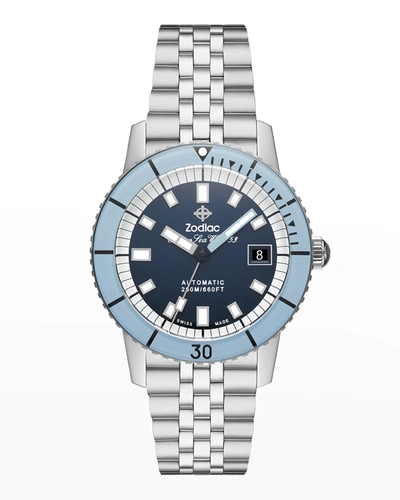 Shop Zodiac Men's Super Sea Wolf 53 Compression Bracelet Watch In Silver