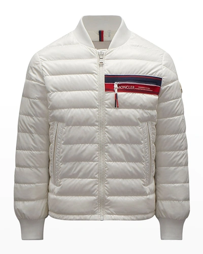 Shop Moncler Boy's Ardino Quilted Logo Bomber Jacket In White