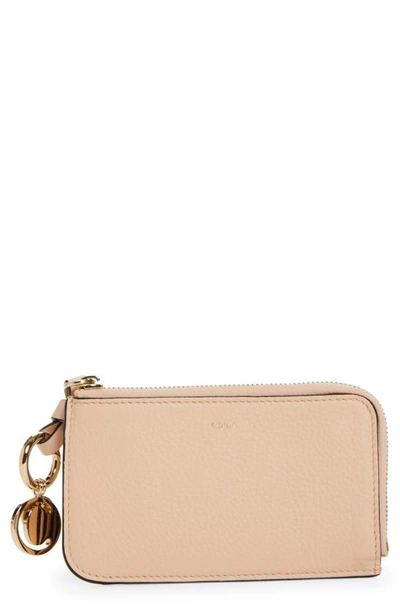 Shop Chloé Alphabet Zip Leather Card Holder In Cement Pink