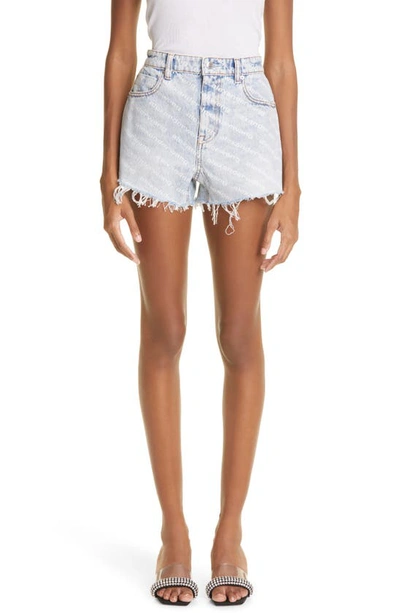 Shop Alexander Wang Bite Logo Cutoff Denim Shorts In Pebble Bleach