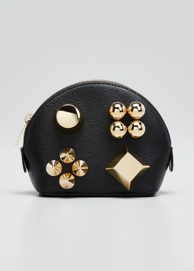 Shop Christian Louboutin Carasky Small Cosmetic Pouch In Leather With Giant Spikes In Black/gold