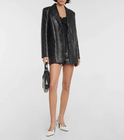 Shop Gucci Gg Supreme Leather Blazer In Black