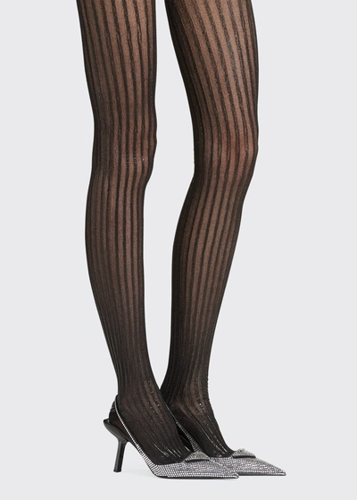 Shop Prada Striped Metallic Tights In Black