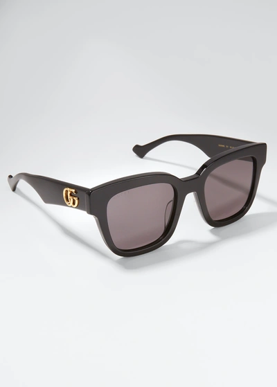 Shop Gucci Oversized Rectangle Acetate Sunglasses In 001 Shiny Black