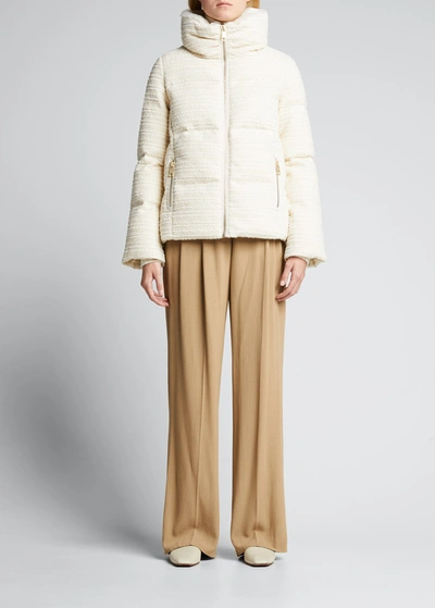 Shop Nicole Benisti Kensington Cropped Boucle Puffer Jacket In Ivory
