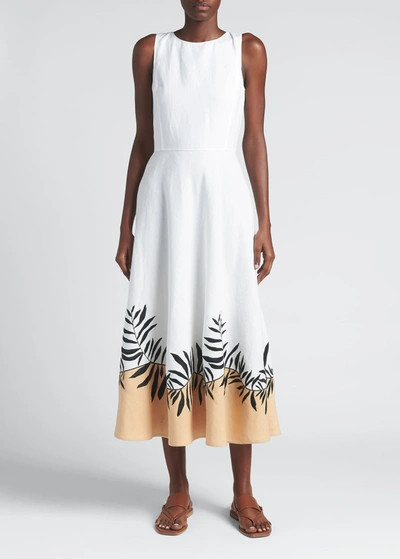 Shop Loro Piana Nancy Cashmere Antigua Water Leaves-print Midi Dress In F3gh Whitesugarc