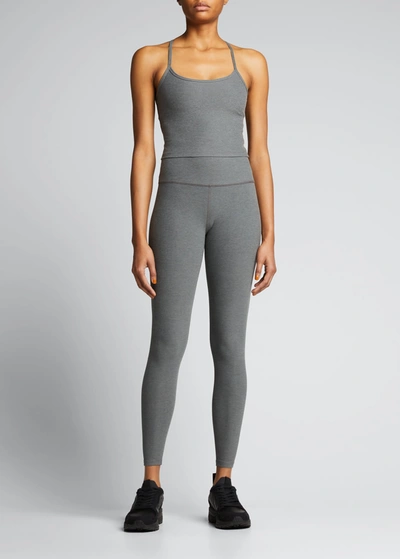 Shop Beyond Yoga Caught In The Midi High-waist Space-dye Leggings In Pewter Heather