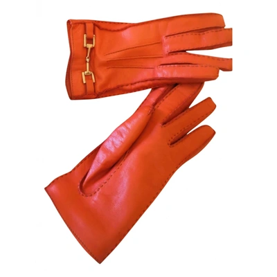 Pre-owned Gucci Leather Gloves In Orange