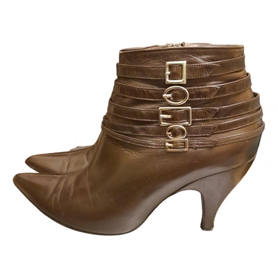Pre-owned Charles Jourdan Leather Ankle Boots In Brown