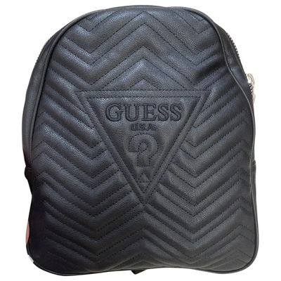 Pre-owned Guess Leather Backpack In Black
