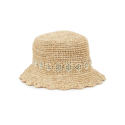 Shop Paco Rabanne Sand Embellished Raffia Hat In Natural
