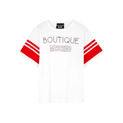 Shop Boutique Moschino White Logo-print Cotton T-shirt In White And Red