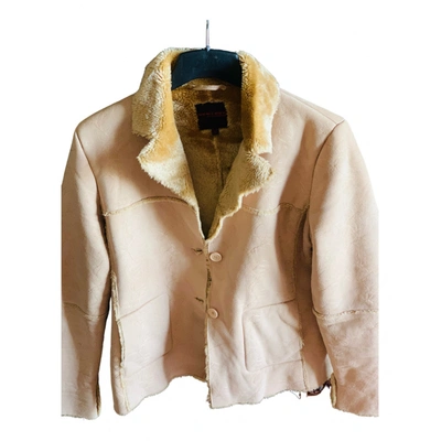 Pre-owned Forever New Vegan Leather Dufflecoat In Beige
