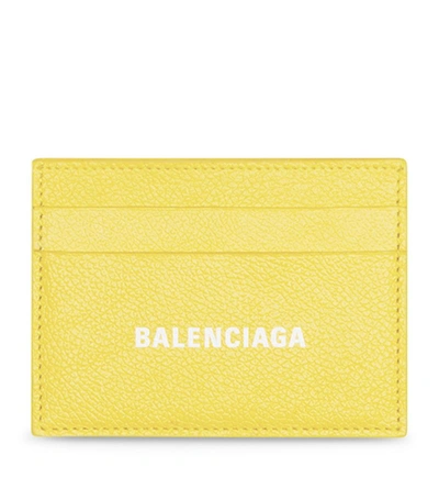Shop Balenciaga Leather Logo Card Holder In Yellow