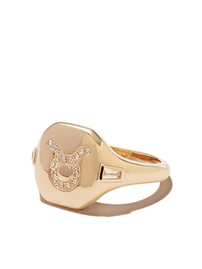 Shay 18kt Yellow Gold Taurus Diamond Signet Ring In Gold