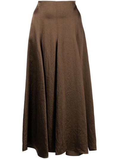 Shop Vince Satin-effect Draped Midi Skirt In Brown